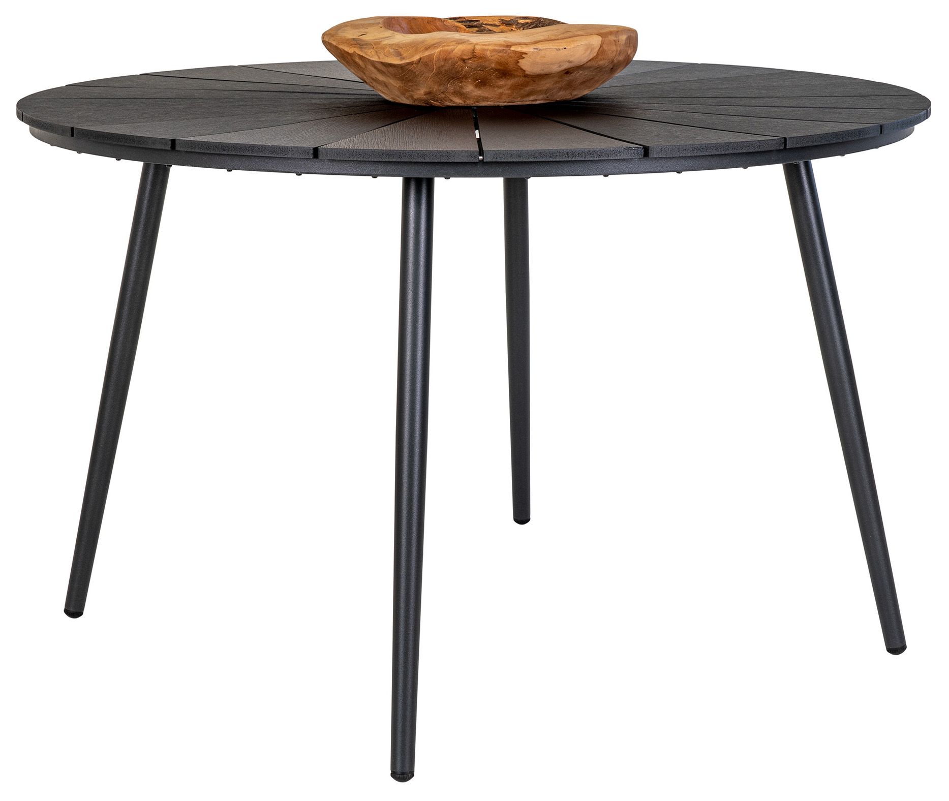 Stół ogrodowy czarny blat polietylen nogi aluminiowe Ø120 cm – grafika-1.