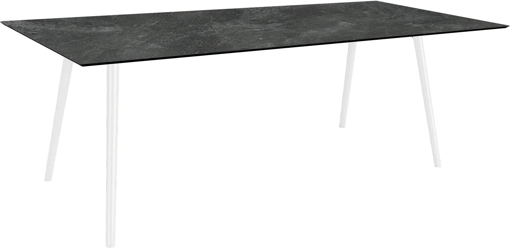 Stół ogrodowy kolor czarny kamień łupkowy nogi okrągłe aluminiowe białe 220x100cm – obraz-1