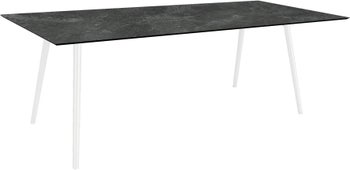 Stół ogrodowy kolor czarny kamień łupkowy nogi okrągłe aluminiowe białe 220x100cm – obraz-1