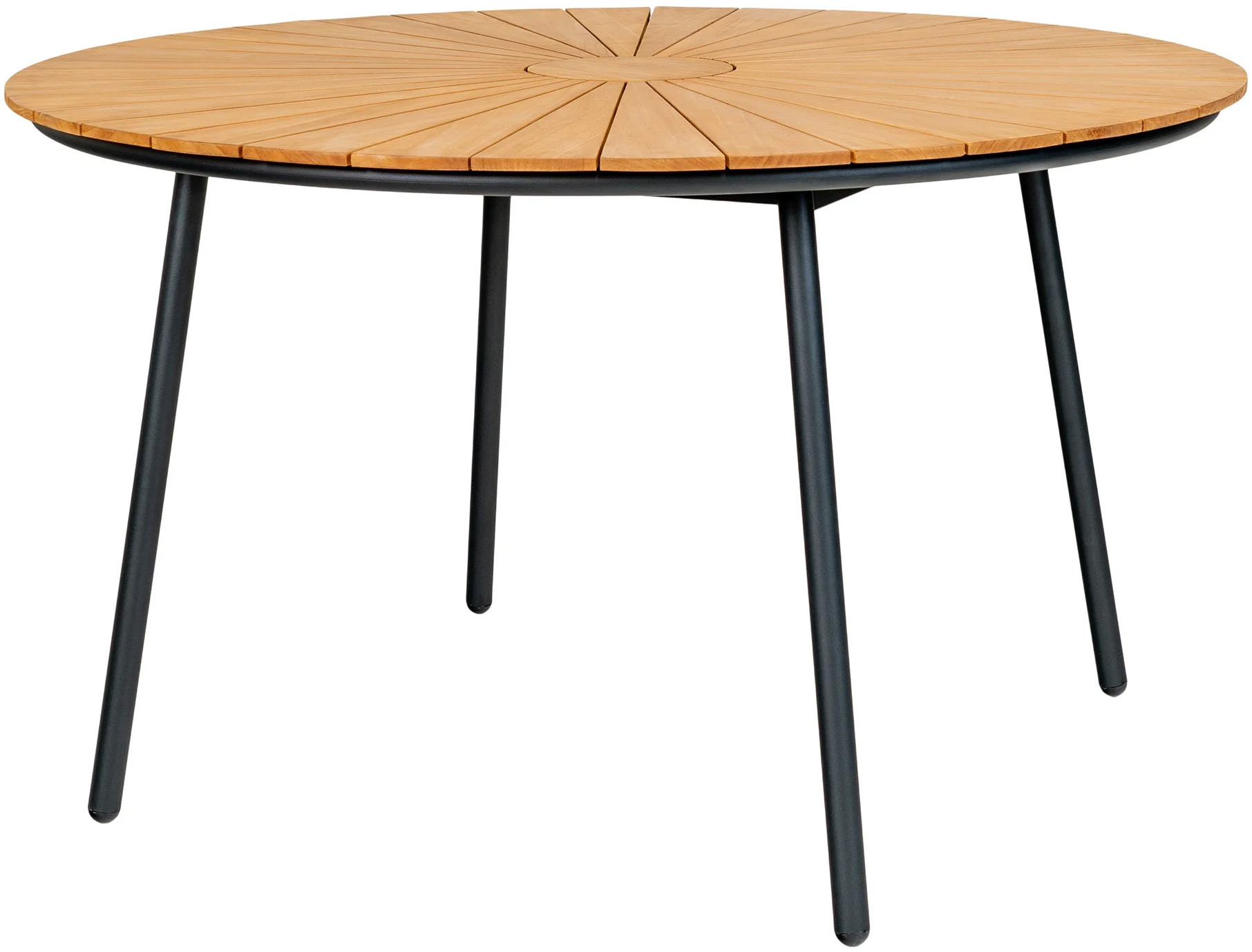 Stół ogrodowy metalowy z drewnianym blatem okrągły Ø130x74 cm duży – grafika-1.