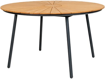 Stół ogrodowy metalowy z drewnianym blatem okrągły Ø130x74 cm duży – grafika-1.