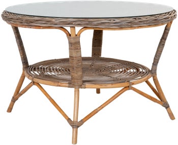 Stół ogrodowy rattanowy naturalny okrągły ze szklanym blatem Ø120x77 cm – grafika-1.