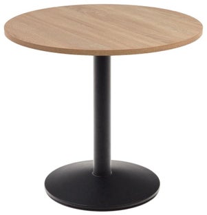 Stół ogrodowy blat płyta melaminowana dąb naturalny - podstawa metalowa czarna Ø90 cm – obraz-1