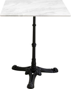Stół ogrodowy z białym marmurowym blatem noga czarna stalowa 60x60 cm – obraz-1