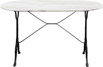 Stół ogrodowy z białym marmurowym blatem nogi czarne stalowe 120x60 cm – obraz-1