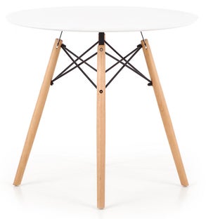 Stół okrągły mały skandynawski blat MDF biały nogi drewno bukowe Ø80 cm – obraz-1