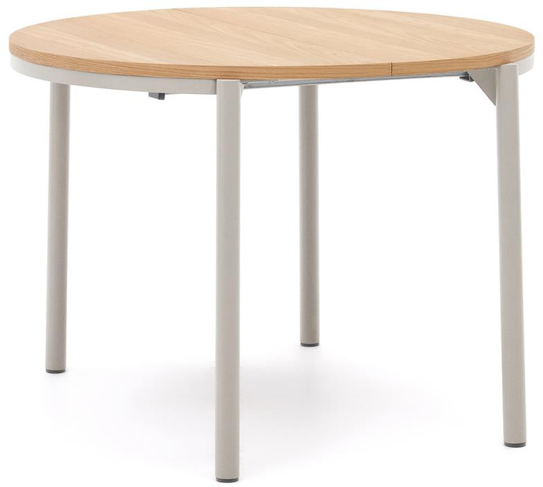 Stół okrągły rozkładany z fornirem dębowym i białymi metalowymi nogami 90-170 x75 cm – obraz-1