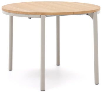 Stół okrągły rozkładany z fornirem dębowym i białymi metalowymi nogami 90-170 x75 cm – obraz-1