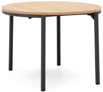 Stół okrągły rozkładany z fornirem dębowym i czarnymi metalowymi nogami 90-170 x75 cm – obraz-1