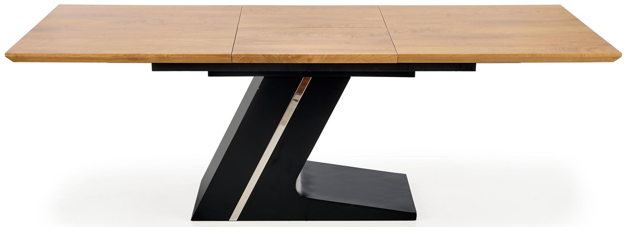 Stół rozkładany Ferguson 160-220x90 cm dąb naturalny - podstawa czarna – obraz-1