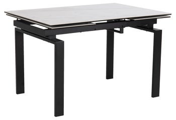 Stół rozkładany biały ceramiczny blat z marmurowym wzorem czarne metalowe nogi 120-200x85 cm – obraz-1