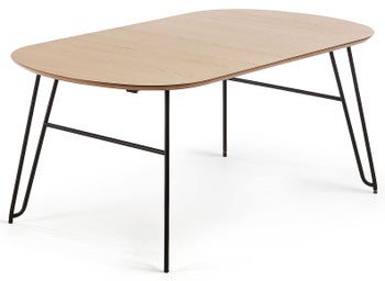 Stół rozkładany naturalny fornirowany blat dąb czarne metalowe nogi 170-320x100 cm – obraz-1