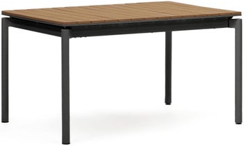 Stół rozkładany ogrodowy blat plastikowy imitujący drewno brązowy - nogi aluminium białe 140-200x90 cm – obraz-1