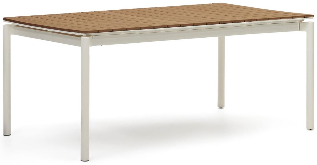 Stół rozkładany ogrodowy blat plastikowy imitujący drewno brązowy - nogi aluminium białe 180-240x100 cm – obraz-1