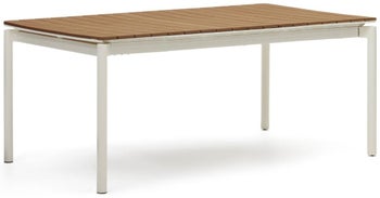 Stół rozkładany ogrodowy blat plastikowy imitujący drewno brązowy - nogi aluminium białe 180-240x100 cm – obraz-1