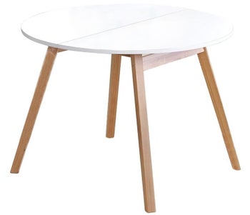 Stół rozkładany skandynawski blat MDF biały mat nogi drewniane 102-142x102 cm – obraz-1