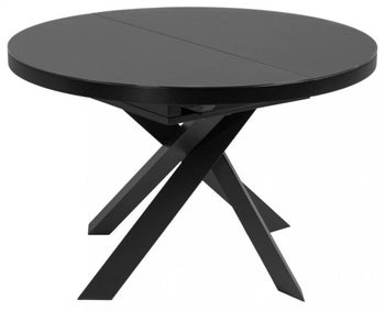 Stół rozkładany okrągły czarny szklany blat metalowe nogi Ø120x76 cm – obraz-1