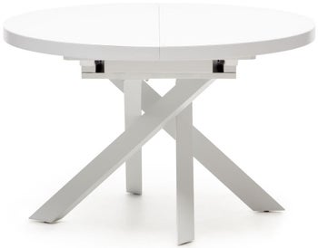 Stół rozkładany okrągły biały szklany blat nogi metalowe ∅120-160x76 cm – obraz-1