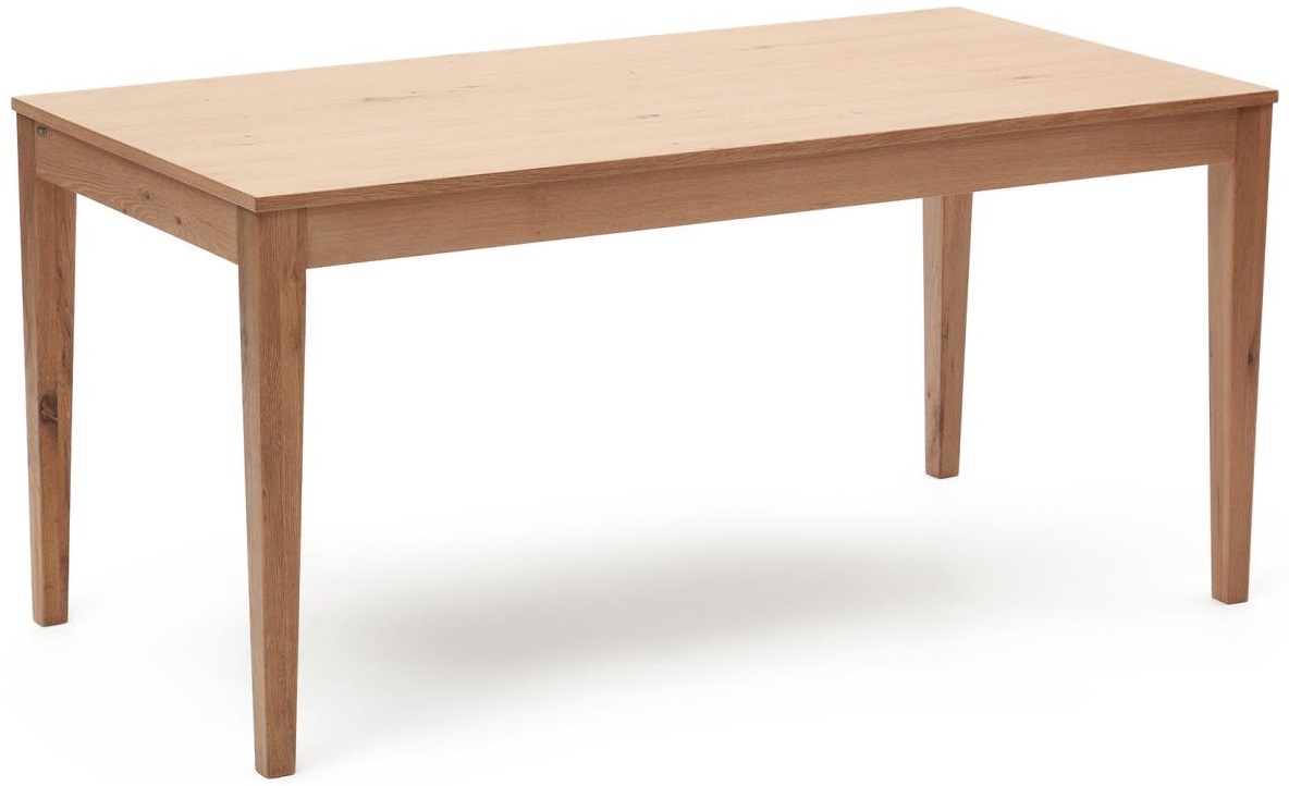 Stół rozkładany prostokątny MDF w fornirze dębowym -nogi z litego drewna naturalny 160-220x76 cm – obraz-1