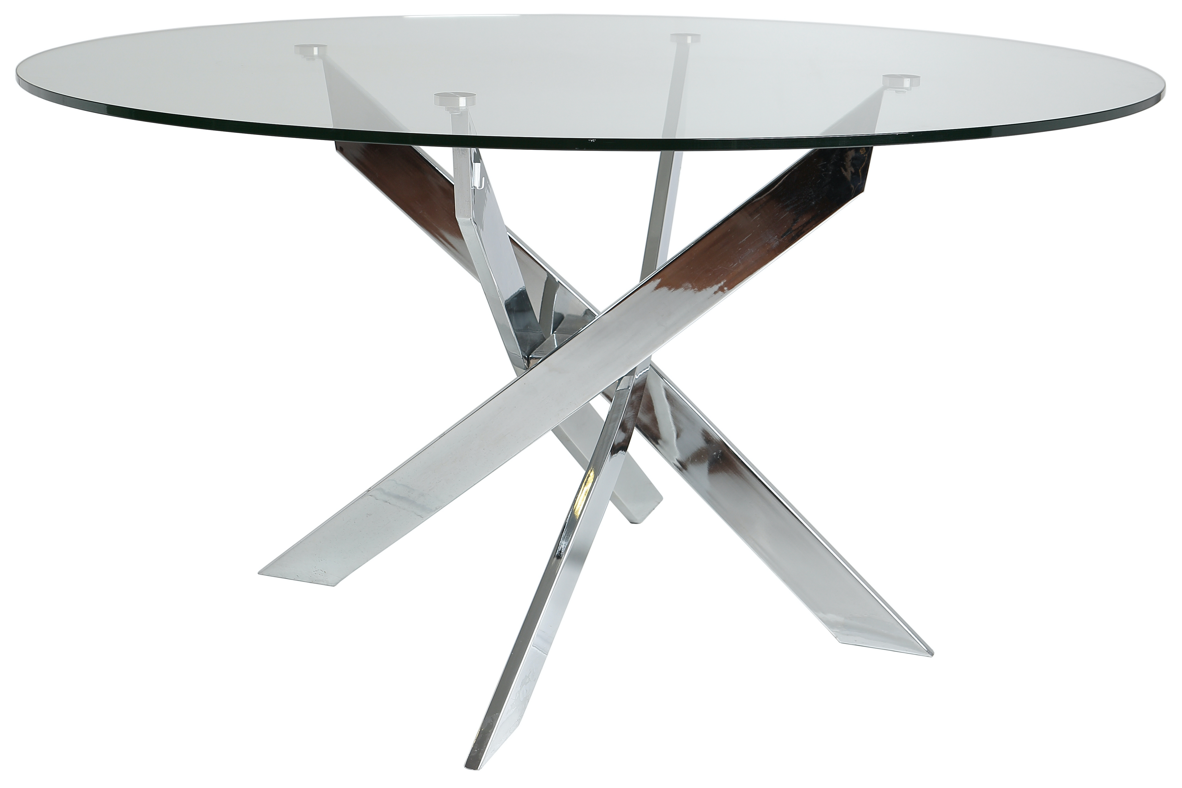 Stół okrągły transparentny szklany blat srebrne metalowe nogi Ø140x76 cm – obraz-1