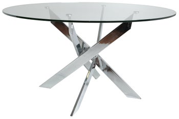 Stół okrągły transparentny szklany blat srebrne metalowe nogi Ø140x76 cm – obraz-1