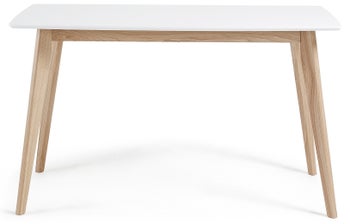 Stół biały matowy lakierowany blat drewniane jesionowe nogi 140x80 cm – obraz-1