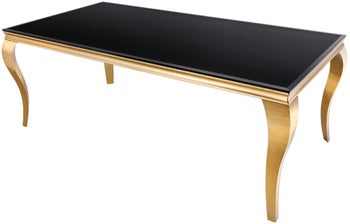 Stół 200 x 100 cm do jadalni z czarnym szklanym blatem i metalowymi złotymi nogami – grafika-1.