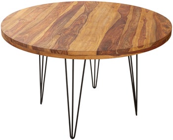 Stół Ø120 cm Drewniany okrągły sheesham z czarnymi nogami – grafika-1.