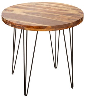 Stół Ø80 cm Okrągły z drewna sheesham z metalowymi nogami – grafika-1.