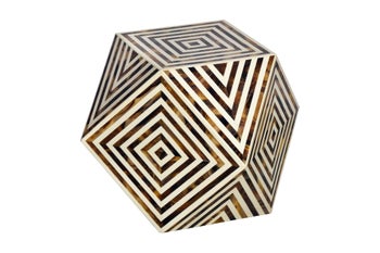 Stolik boczny BONE INLAY 40 cm z kości bawoła biało-brązowy wzór zebra – grafika-1.