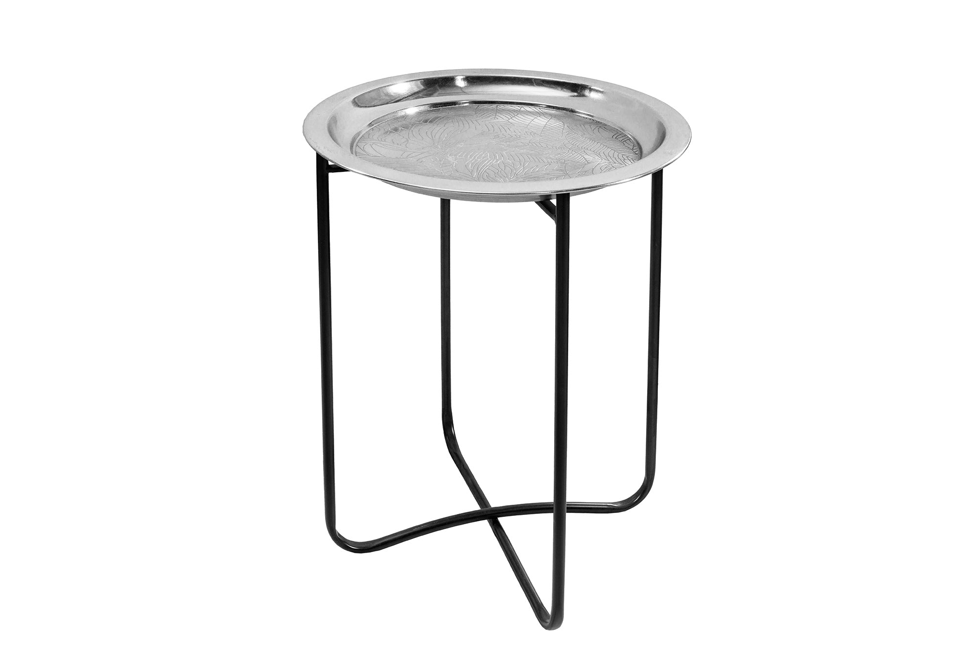 Stolik boczny CASABLANCA 50 cm srebro antyczne młotkowany wzór zdejmowana taca – grafika-1.