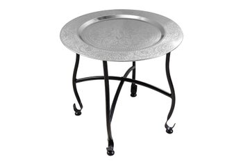 Stolik boczny MARRAKESCH 40 cm srebro młotkowany wzór zdejmowana taca – grafika-1.