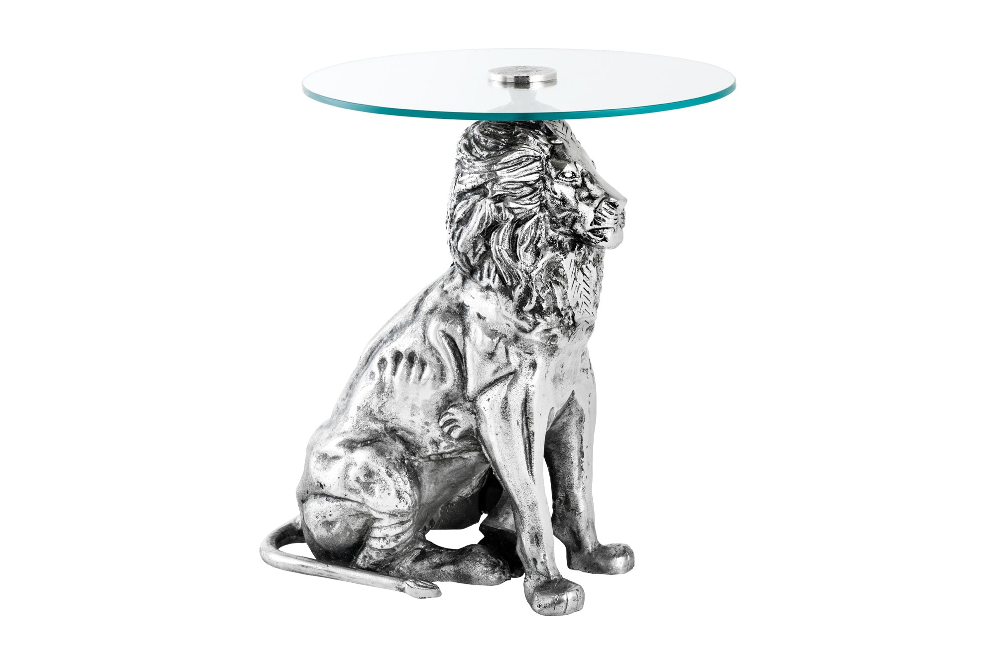Stolik boczny WILDLIFE LION 60 cm srebro antyczne – grafika-1.