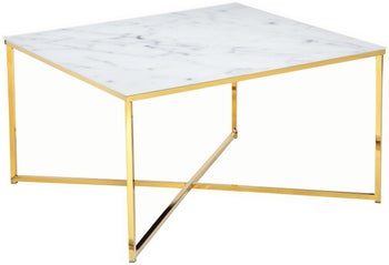Biało-złoty stolik kawowy z marmurowym blatem o eleganckim wykończeniu – grafika-1.