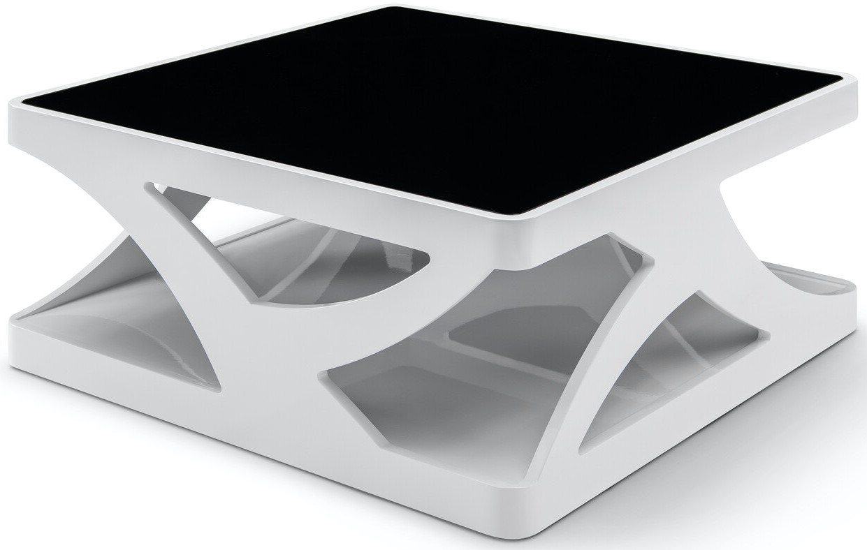 Stolik kawowy biało-czarny z bezpiecznego szkła 90x90 cm – grafika-1.