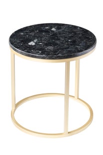 Stolik kawowy granitowy czarny okrągły blat złoty stelaż wykończenie mat Ø50x53 cm – obraz-1