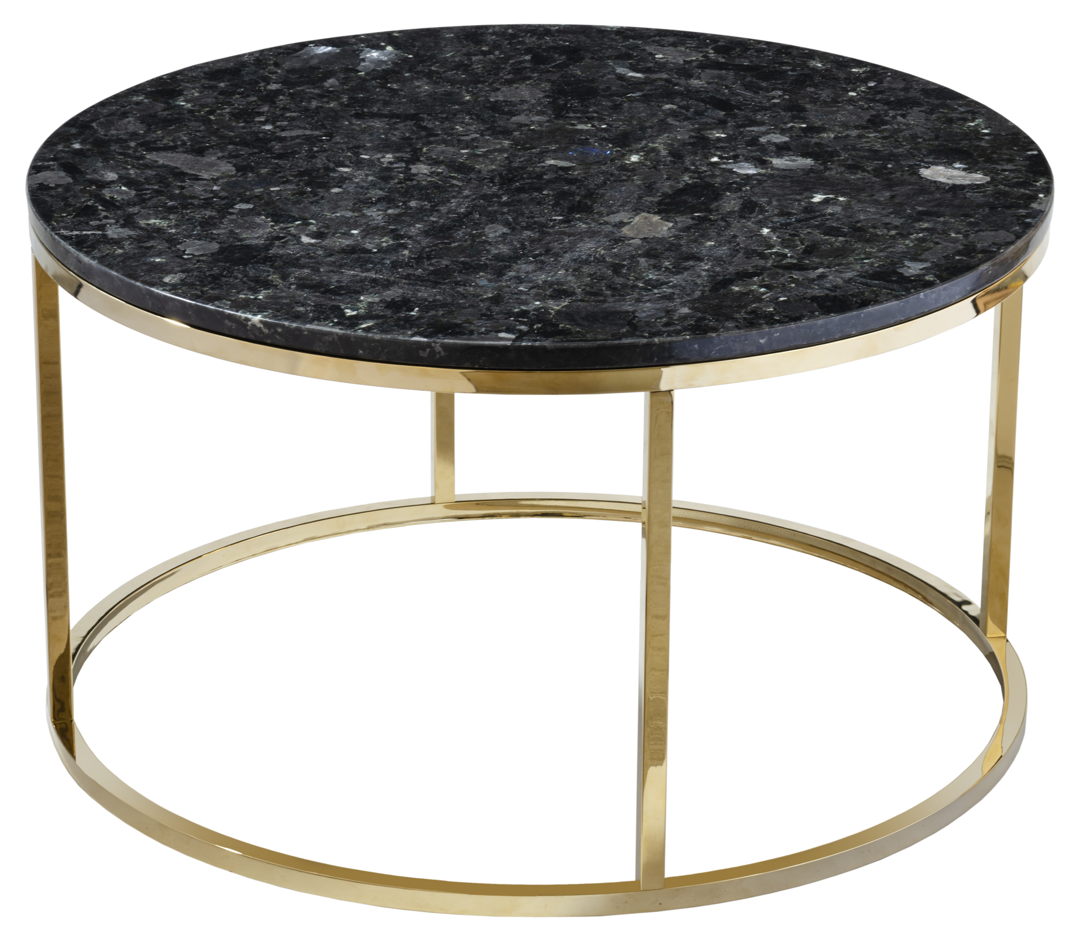 Stolik kawowy granitowy czarny okrągły blat złoty stelaż wykończenie połysk Ø85x48 cm – obraz-1