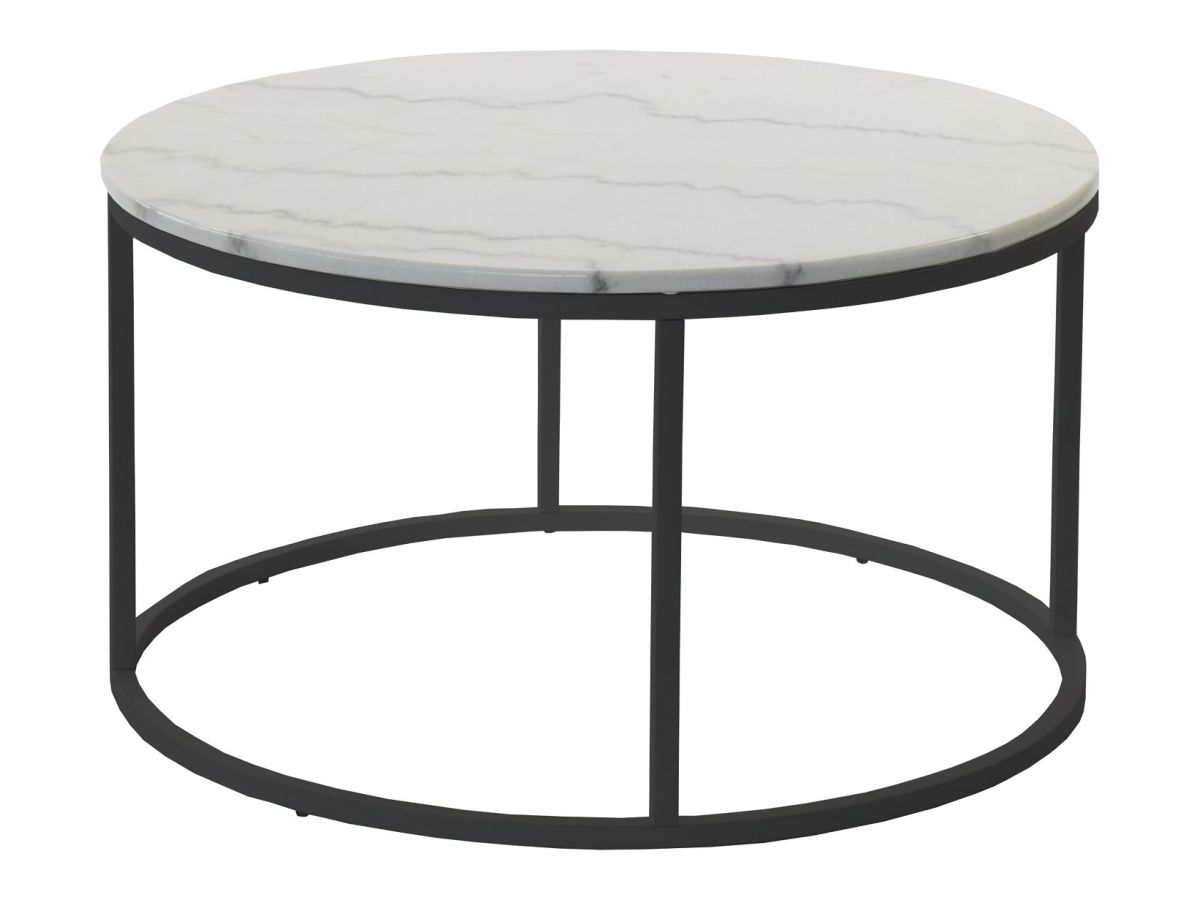 Stolik kawowy Accent Ø85 cm biały marmur - nogi czarne – obraz-1