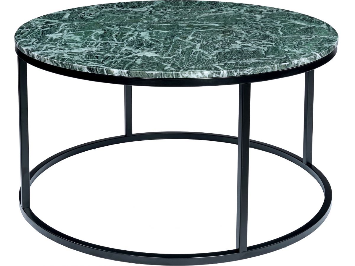 Stolik kawowy Accent Ø85 cm zielony marmur - nogi czarne – obraz-1