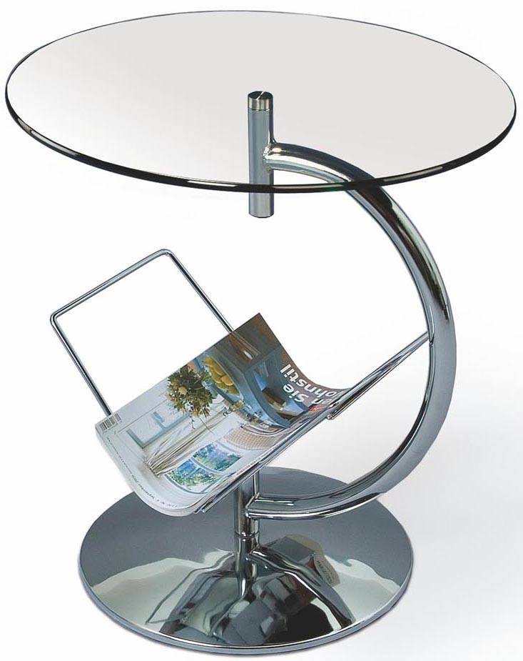 Stolik kawowy Alma Ø45xH50 cm srebrny - blat szklany – obraz-1