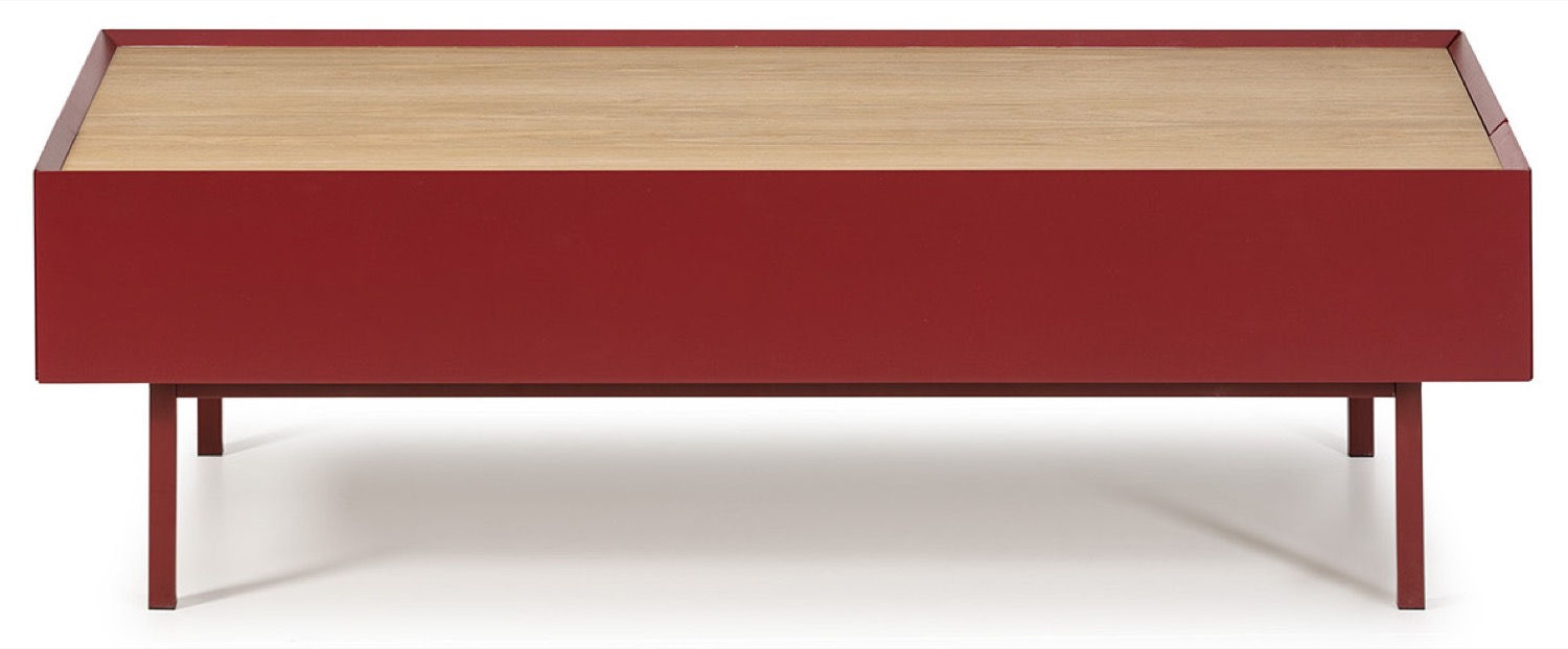 Stolik prostokątny czerwony blat drewniany 2 szuflady 110 x 60 cm  – obraz-1