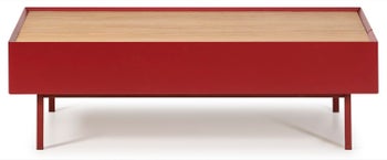 Stolik prostokątny czerwony blat drewniany 2 szuflady 110 x 60 cm – obraz-1