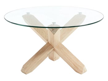 Stolik kawowy okrągły z drewna dębowego blat szklany Ø65x45 cm – obraz-1