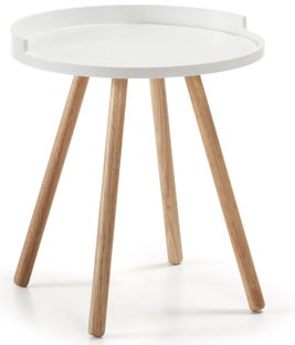 Stolik pomocniczy biały nogi drewniane 46 cm – obraz-1