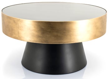 Stolik kawowy okrągły metalowy blat szklany czarny Ø75x40 cm – obraz-1