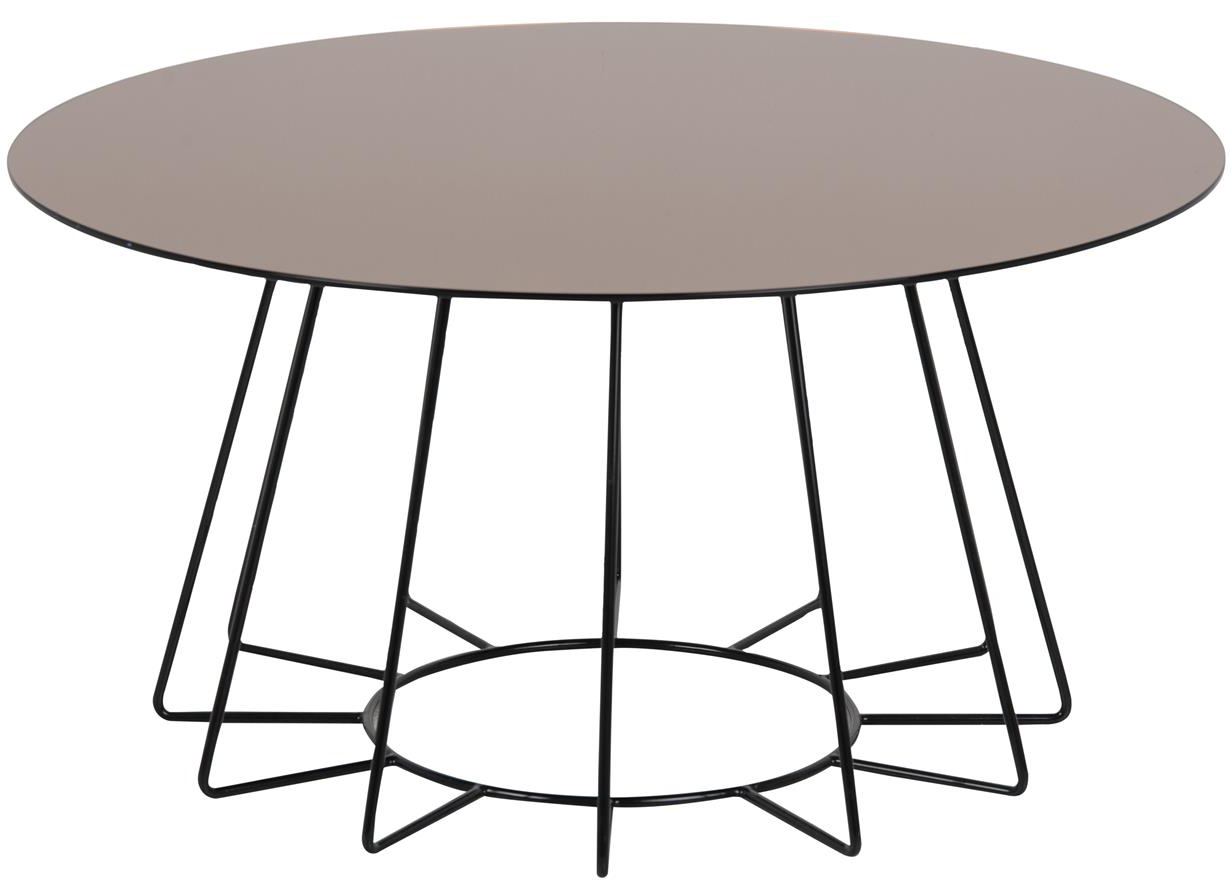 Stolik kawowy Casia Ø80 cm blat brązowy szklany - nogi czarne – obraz-1