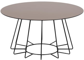 Stolik kawowy Casia Ø80 cm blat brązowy szklany - nogi czarne – obraz-1