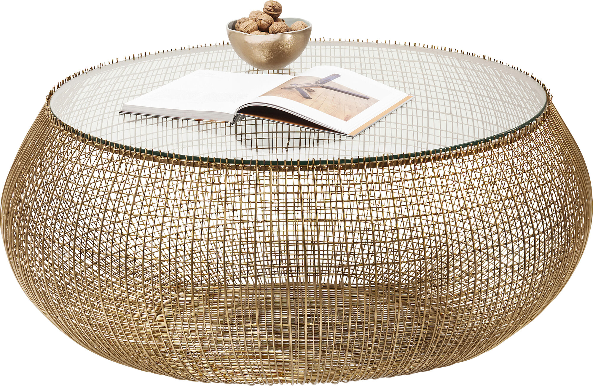 Soffbord Cesta Gold - Runt bord i Guldfinish/Glas Ø105cm – bild-1.