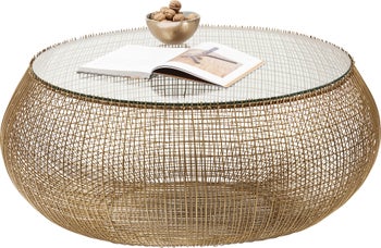 Soffbord Cesta Gold - Runt bord i Guldfinish/Glas Ø105cm – bild-1.