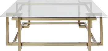 Stolik kawowy kwadratowy metalowy blat szklany 120x120 cm – obraz-1